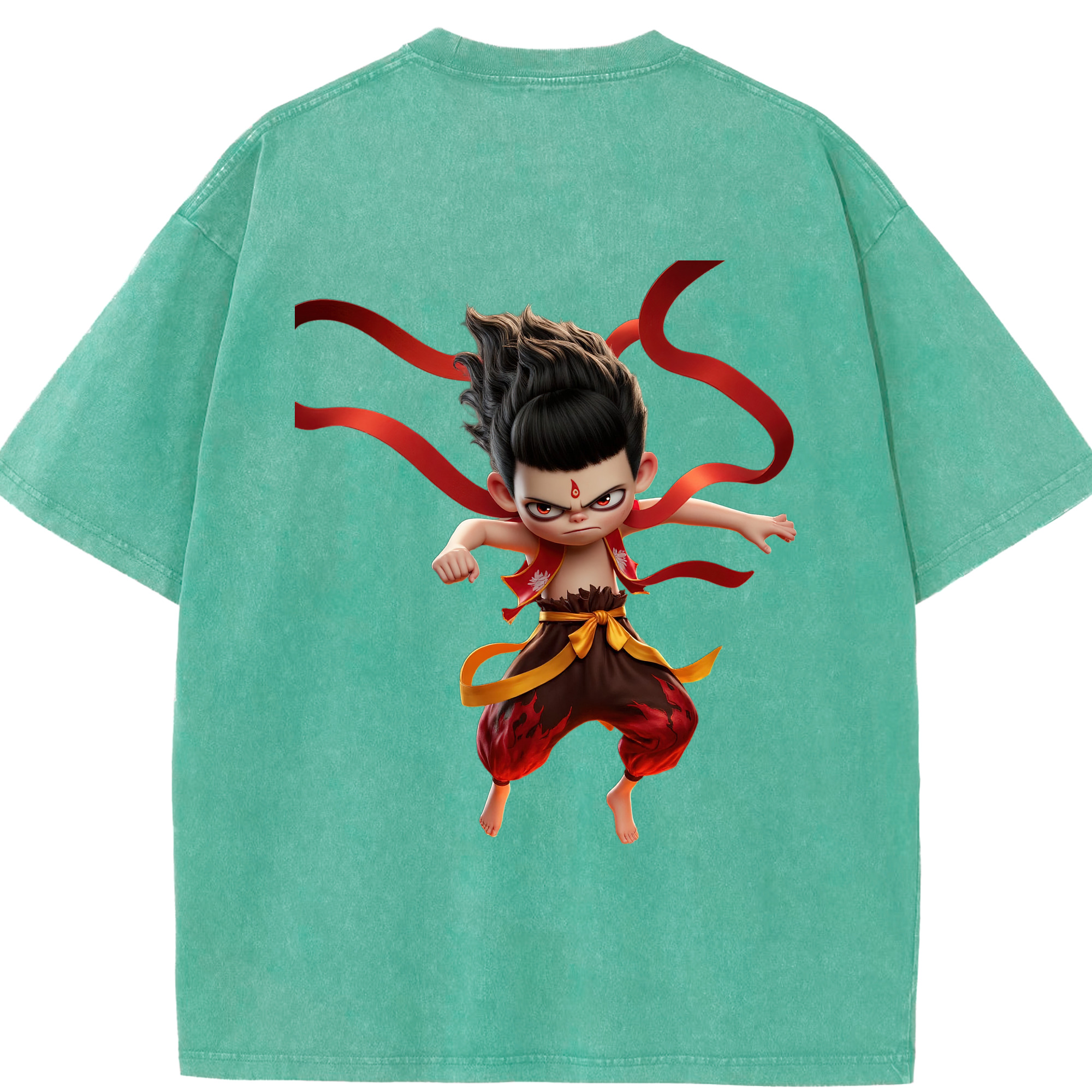 （画像用） Ne Zha 2 ナタ 魔童の大暴れ 綿100% ヴィンテージ風 半袖Tシャツ（背面プリント）